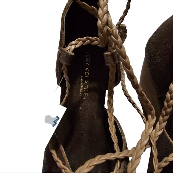 Very Volatile Platform Wooden Wedge Bronze Leather Gladiator Sandals Size 8 New! - Picture 11 of 13